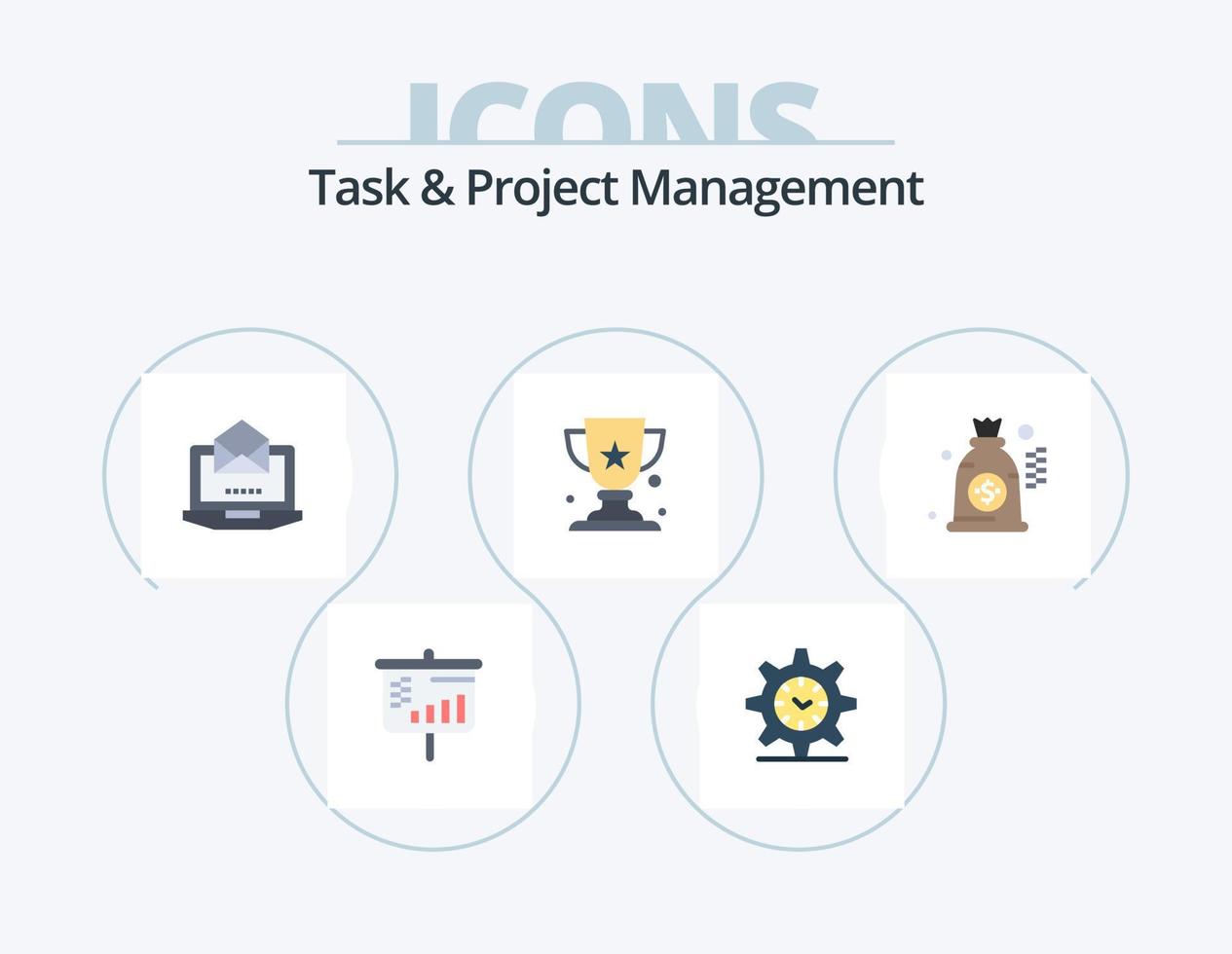 Task And Project Management Flat Icon Pack 5 Icon Design. . dollar. laptop. bag. cup vector