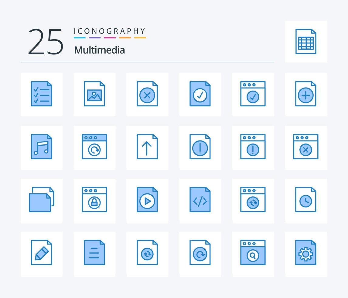 Multimedia 25 Blue Color icon pack including new. add. file. mac. app vector