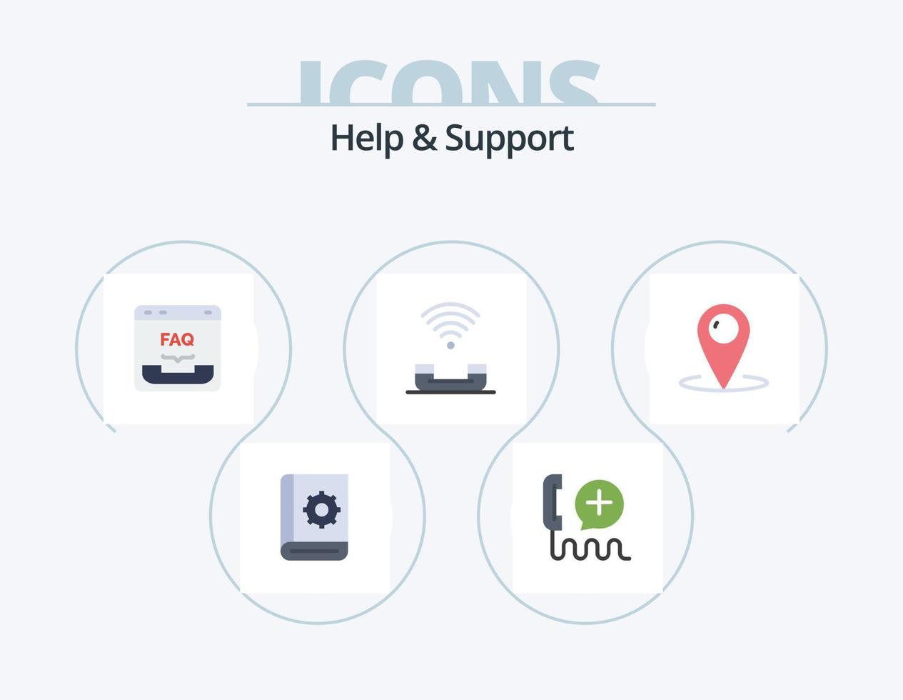 Help And Support Flat Icon Pack 5 Icon Design. productivity. device. interface. help. contact vector