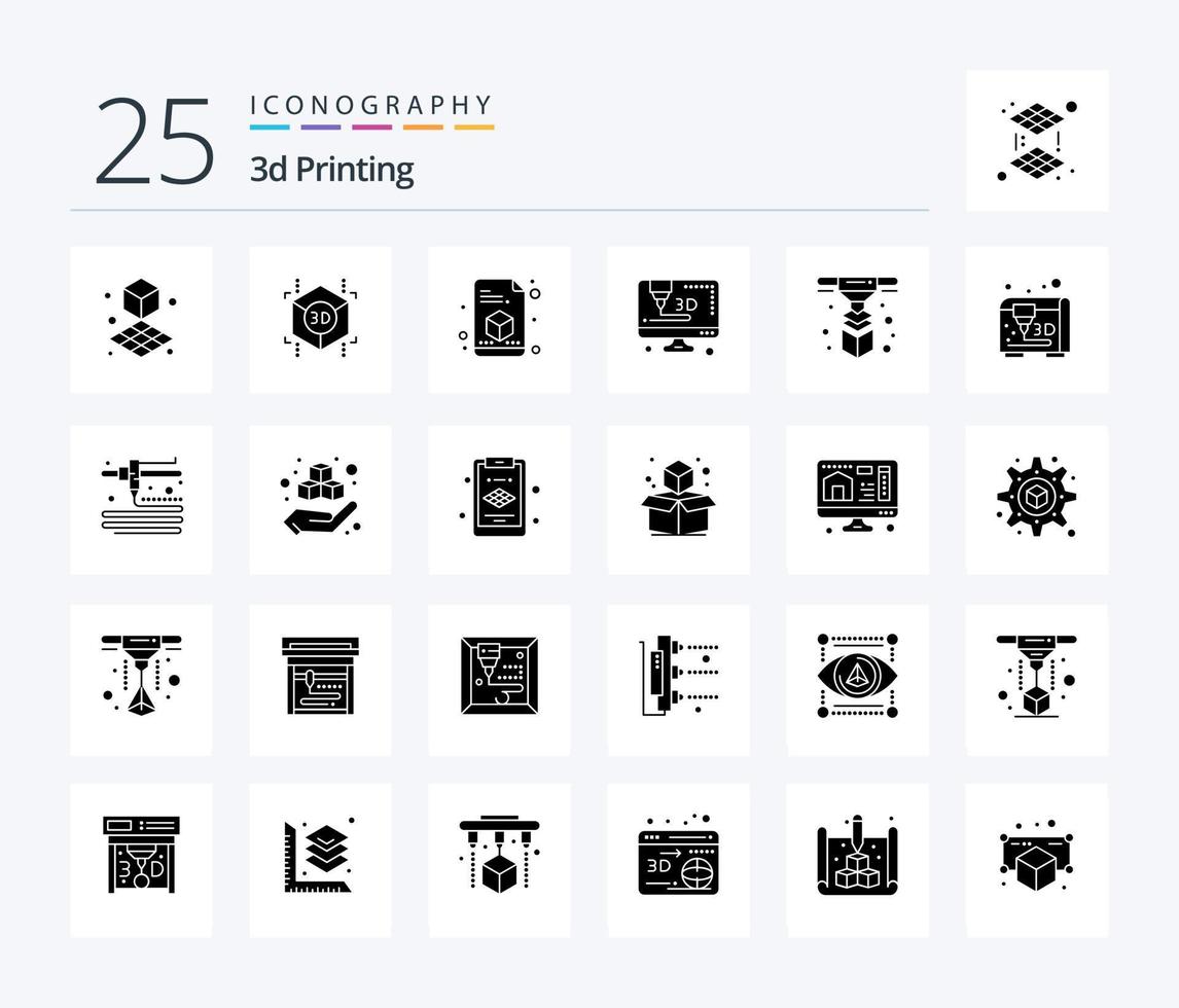 3d Printing 25 Solid Glyph icon pack including modeling. layer. 3d. printing. modeling vector