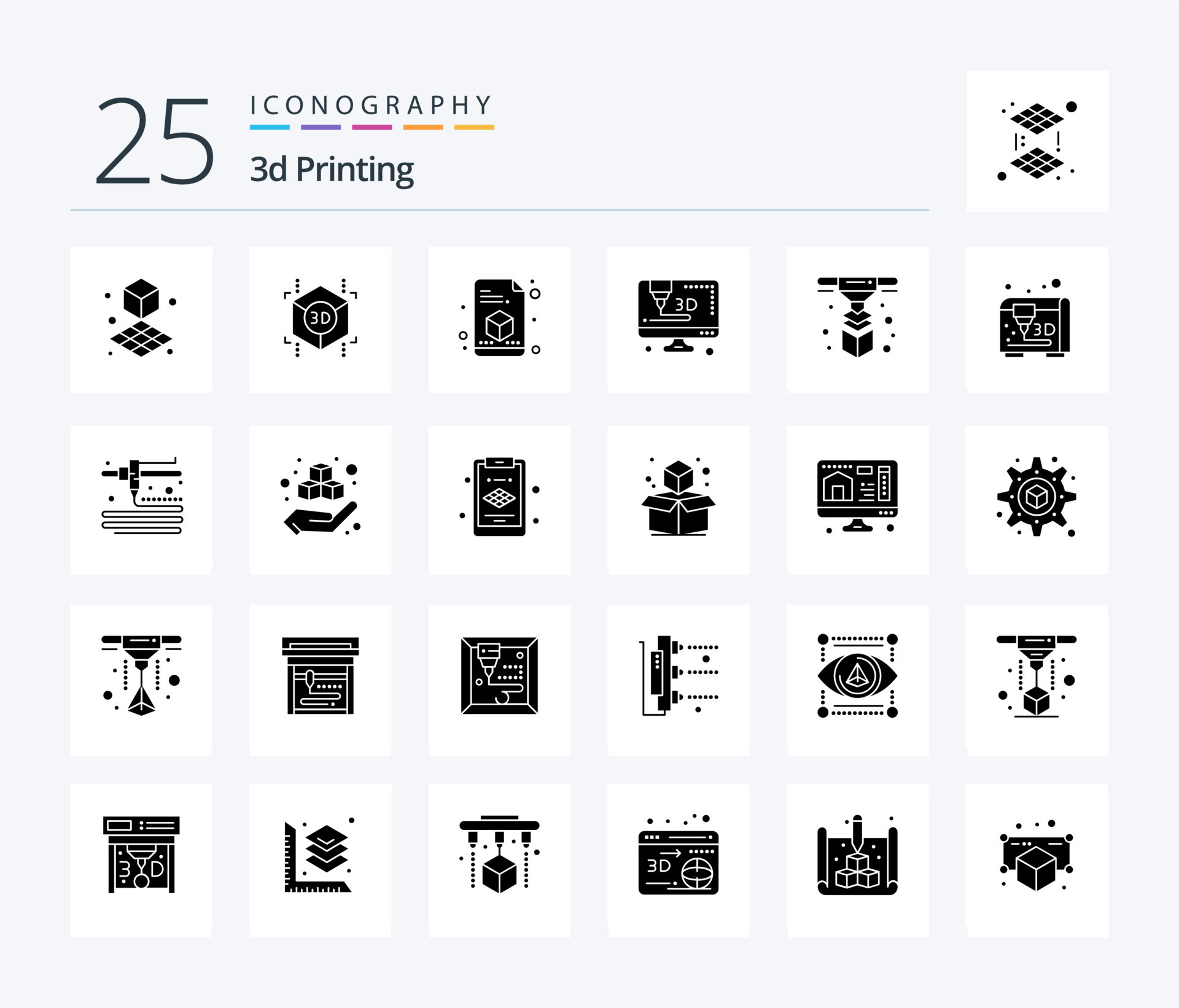 3d printing 25 solid glyph icon pack including modeling layer 3d