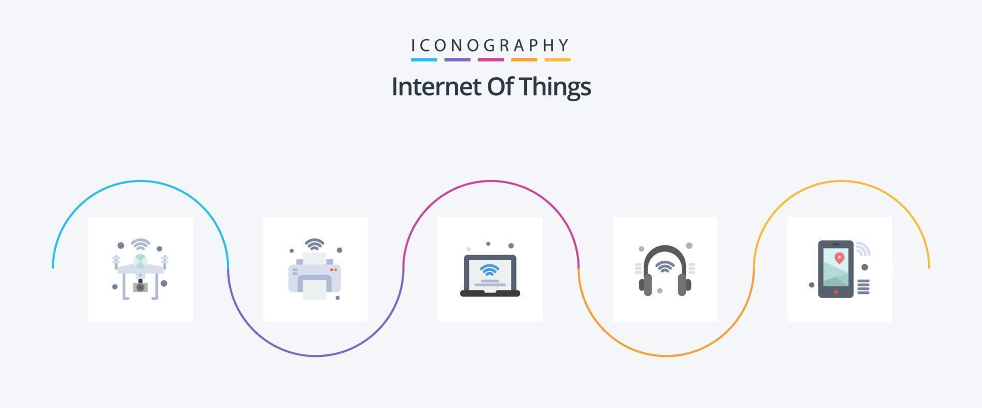 Internet Of Things Flat 5 Icon Pack Including internet. headphone. iot. wifi. internet of things vector