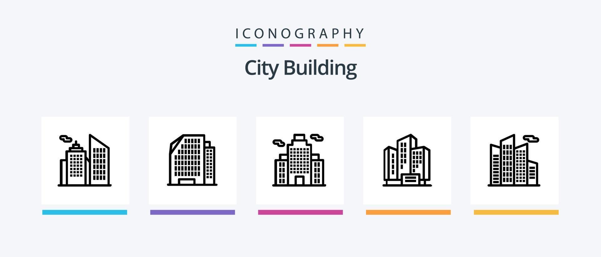 paquete de iconos de la línea 5 de construcción de la ciudad que incluye. tienda .. diseño de iconos creativos vector