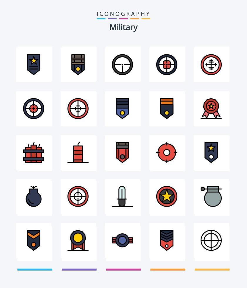 paquete de iconos rellenos de 25 líneas militares creativas, como premio. rango. insignia. militar. ejército vector