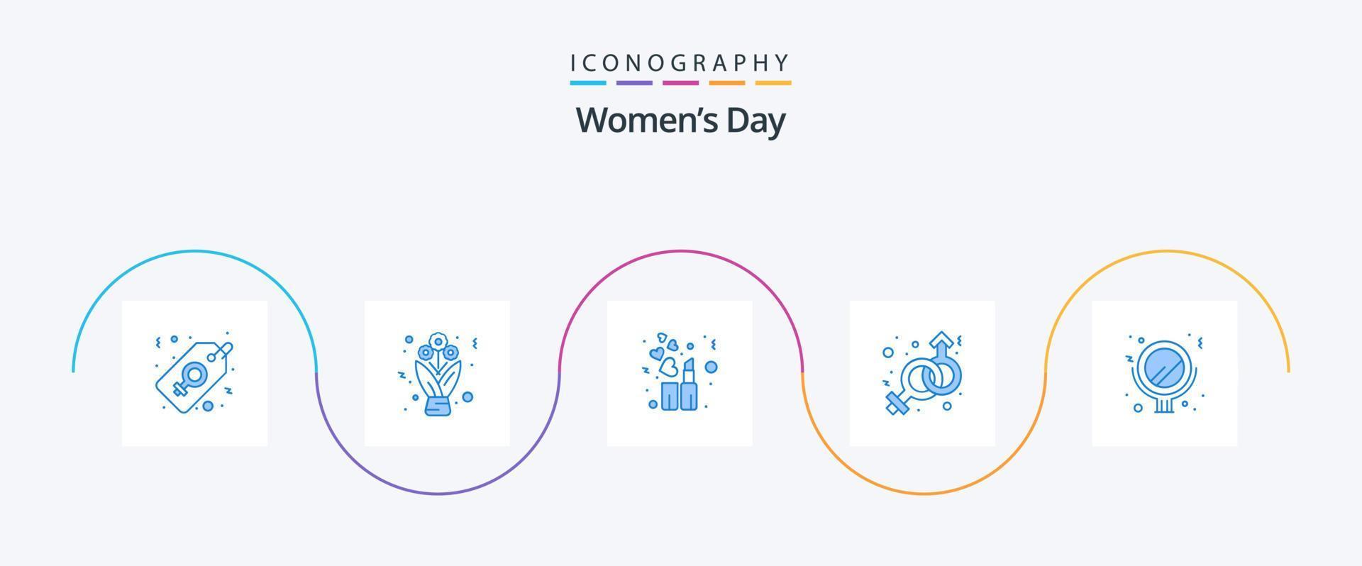 Womens Day Blue 5 Icon Pack Including mirror. beauty. fashion. venus. gender vector