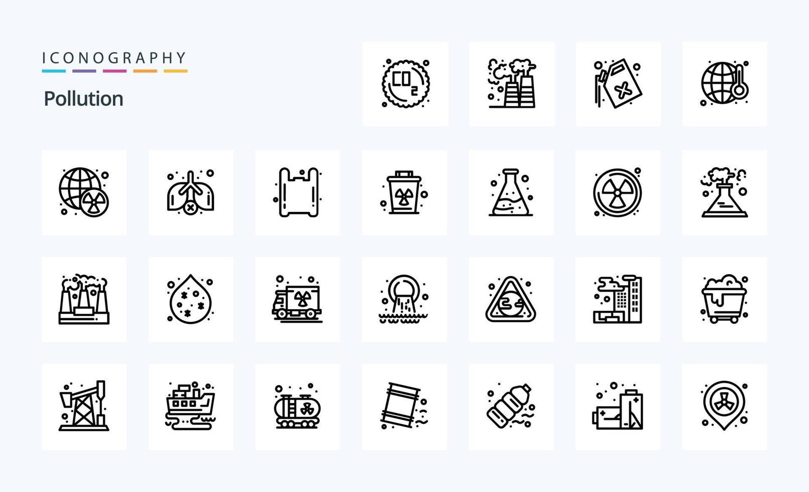 paquete de iconos de 25 líneas de contaminación vector