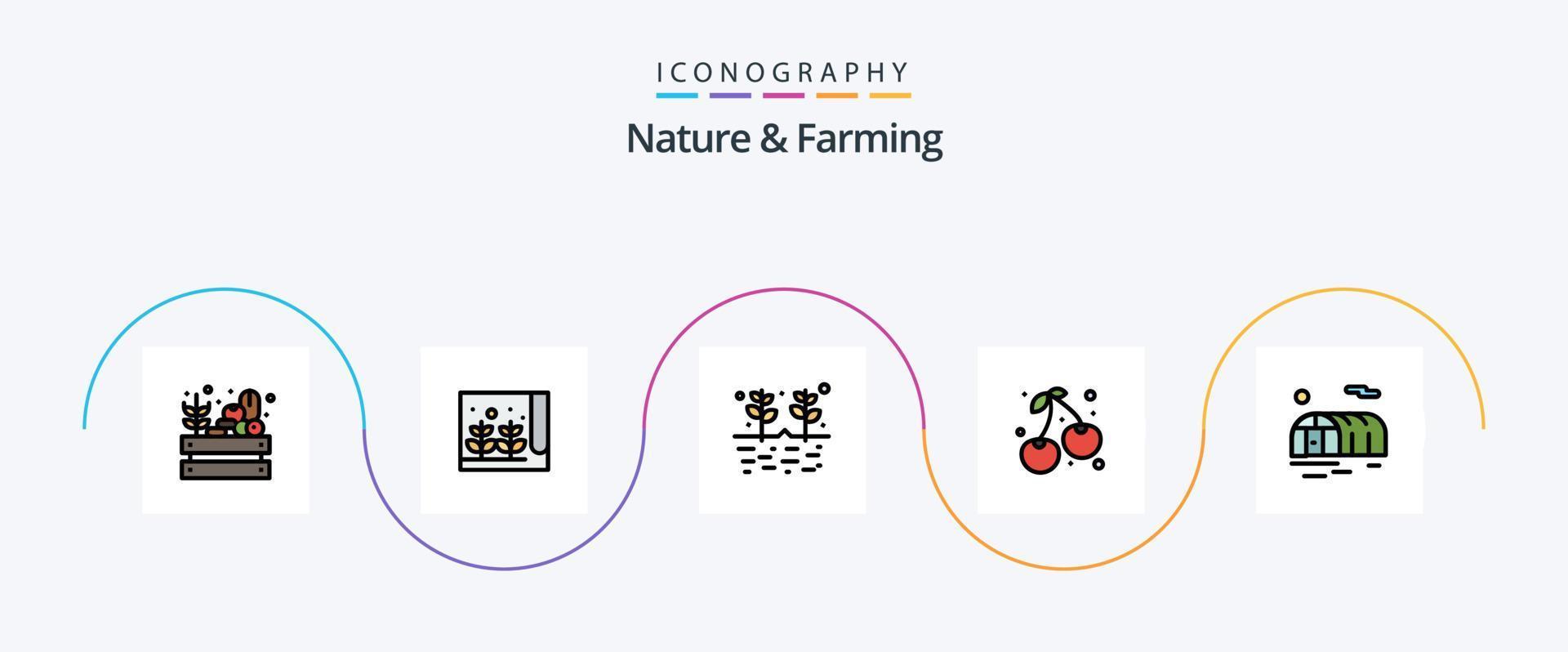 Nature And Farming Line Filled Flat 5 Icon Pack Including gardening. farming. agriculture. food. berry vector
