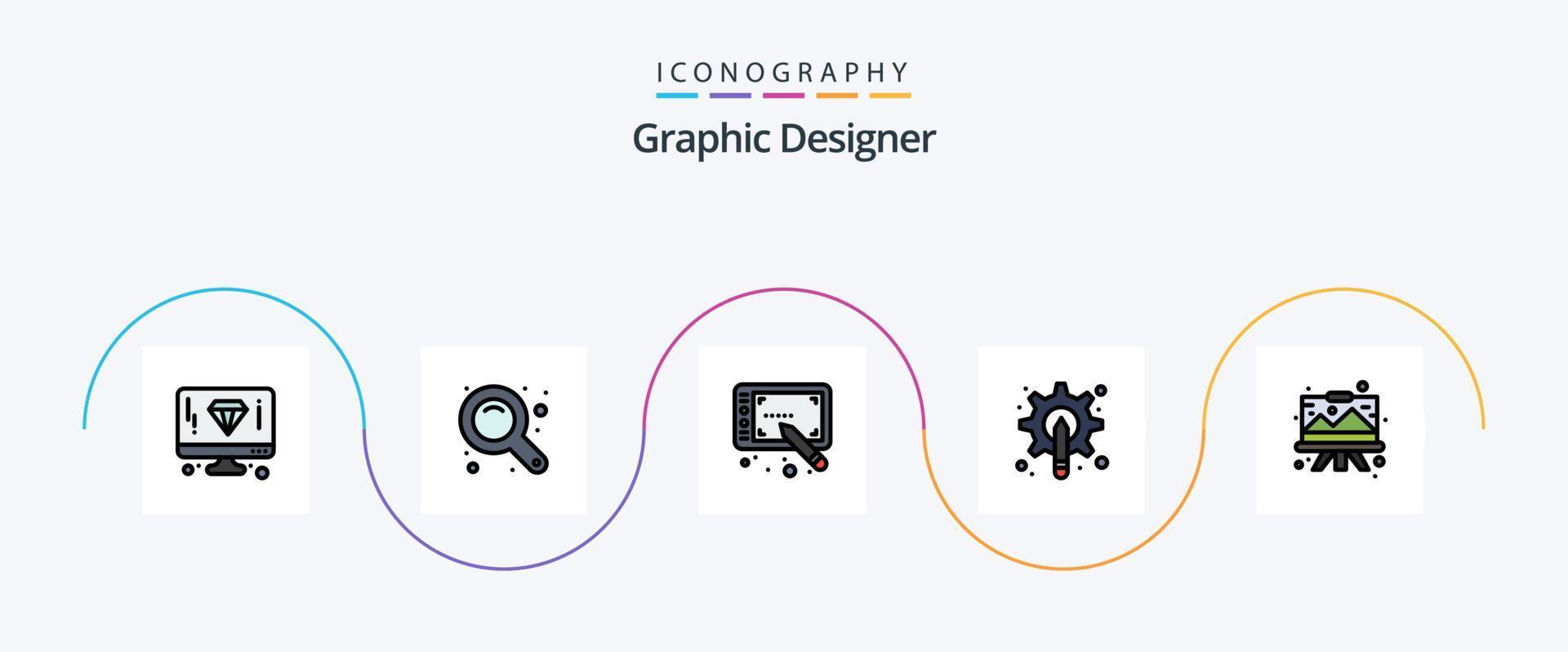 Graphic Designer Line Filled Flat 5 Icon Pack Including drawing. gear. design. tool. graphic vector