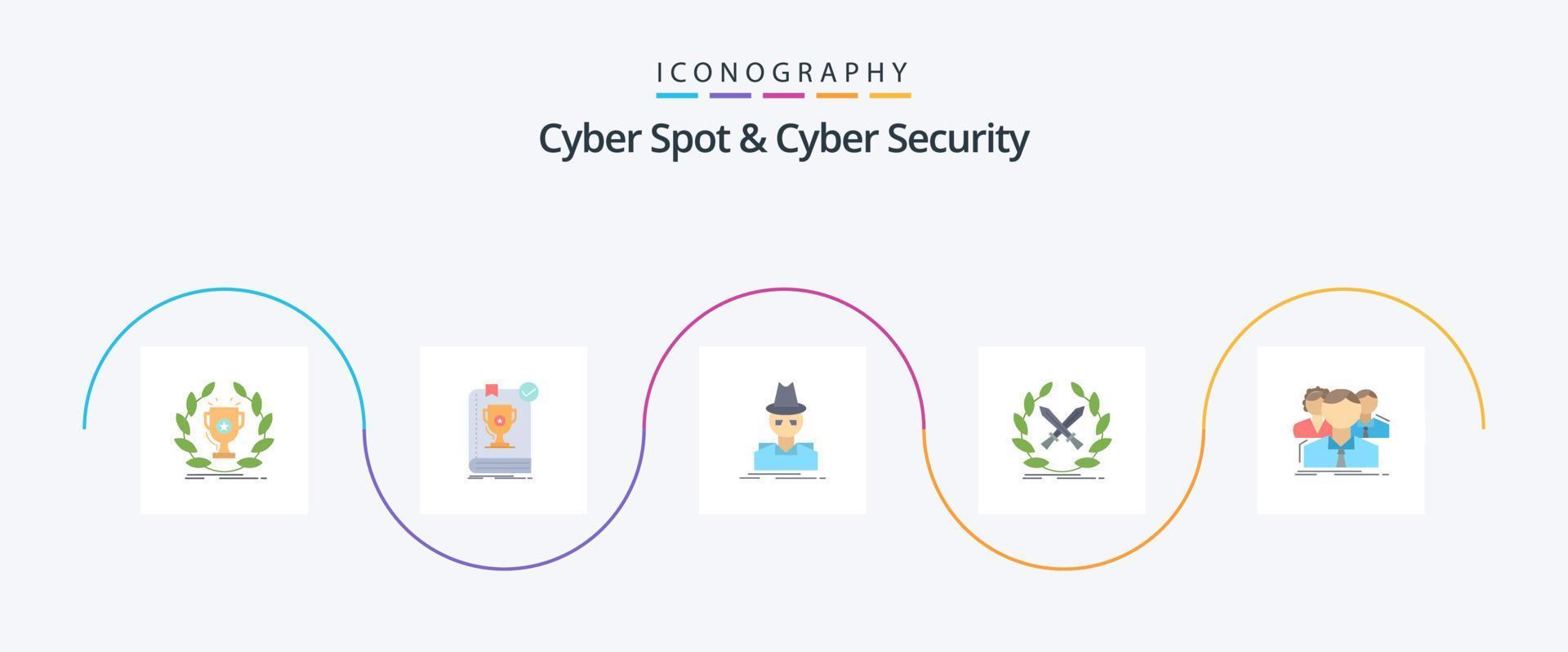 paquete de íconos de cyber spot y cyber security flat 5 que incluye juego. batalla. regla. ladrón. incógnito vector