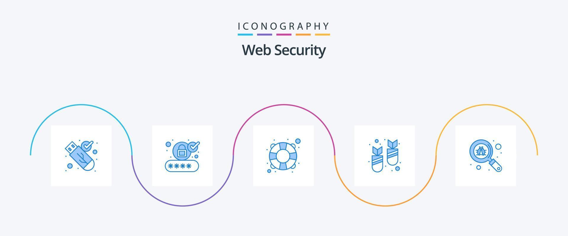 paquete de iconos azul 5 de seguridad web que incluye virus. escanear. ayuda. virus. bomba vector