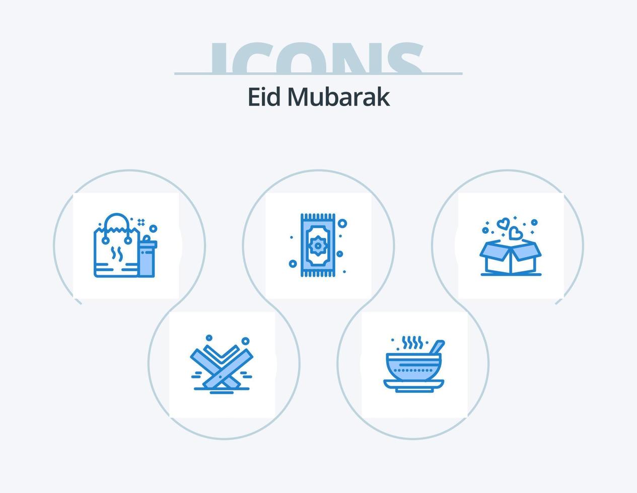 Eid Mubarak Blue Icon Pack 5 Icon Design. namaz. rug. tea. eid. gift vector