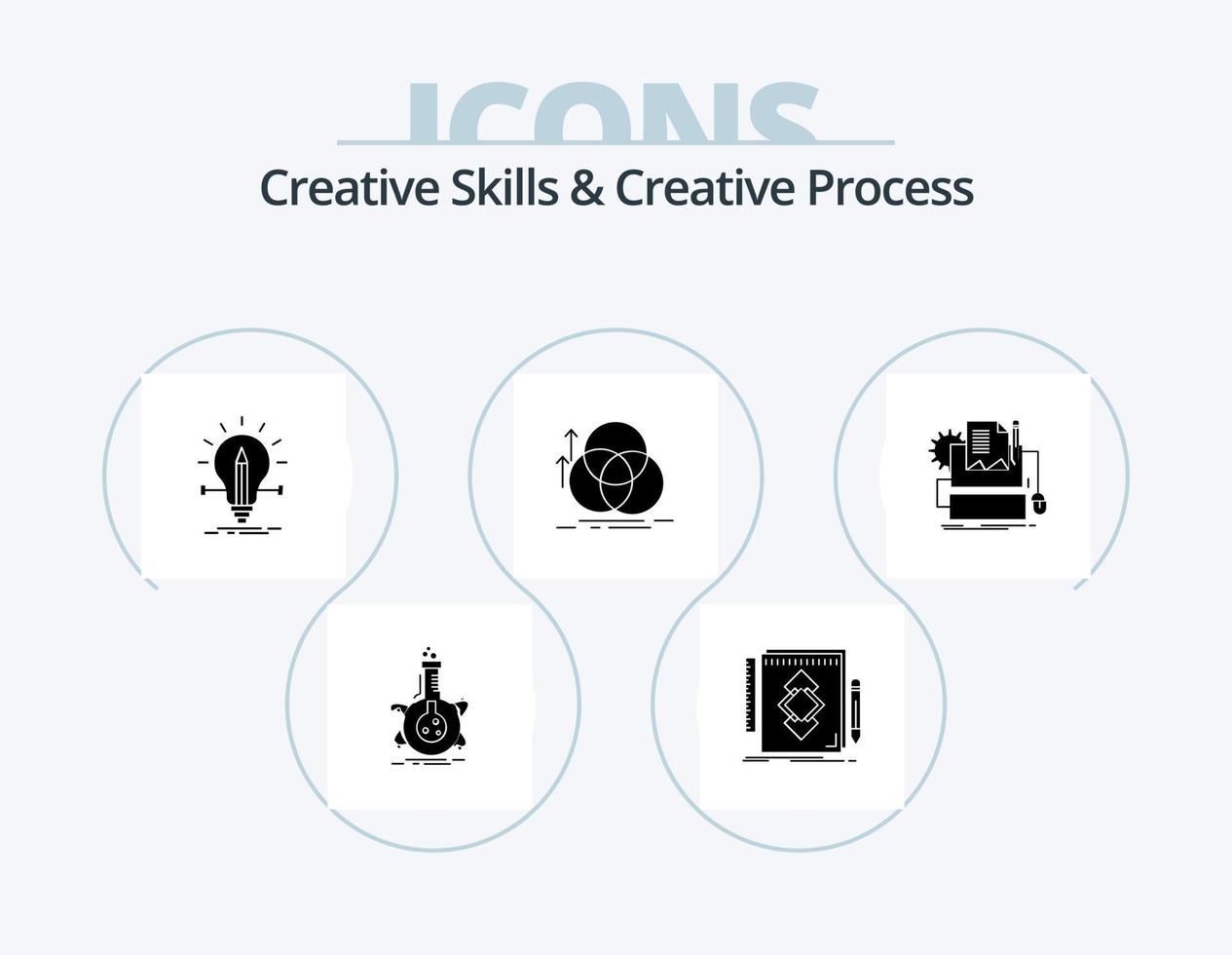 Creative Skills And Creative Process Glyph Icon Pack 5 Icon Design. alignment. balance. draw. pencil. solution vector