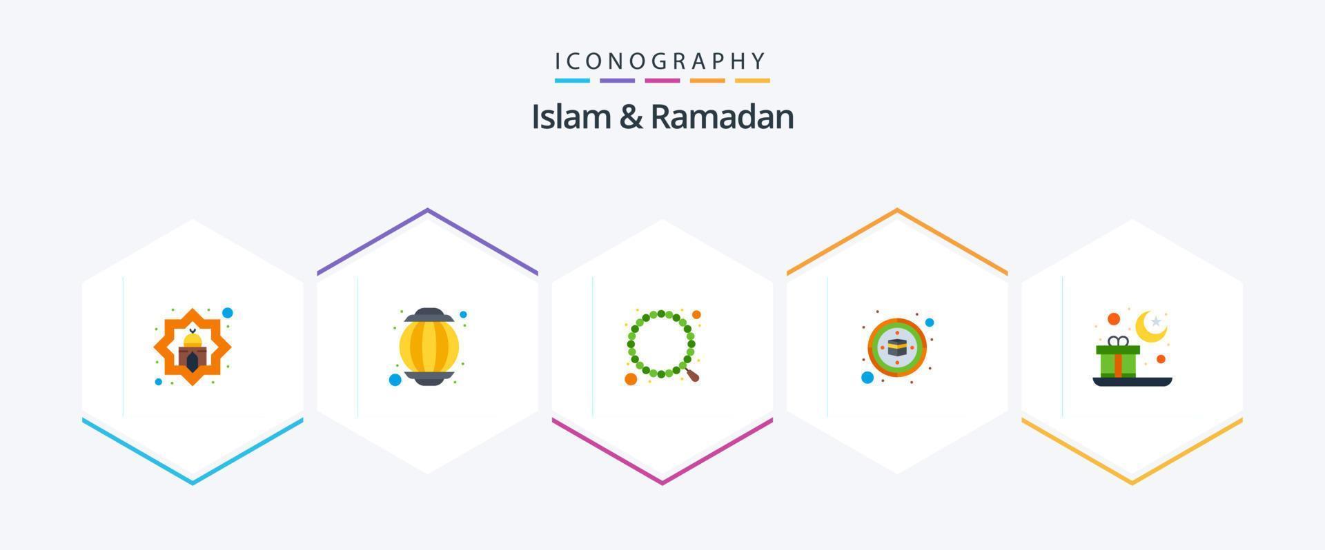 islam y ramadán 25 paquete de iconos planos que incluye mubarak. islam. musulmán. qibla Brújula vector