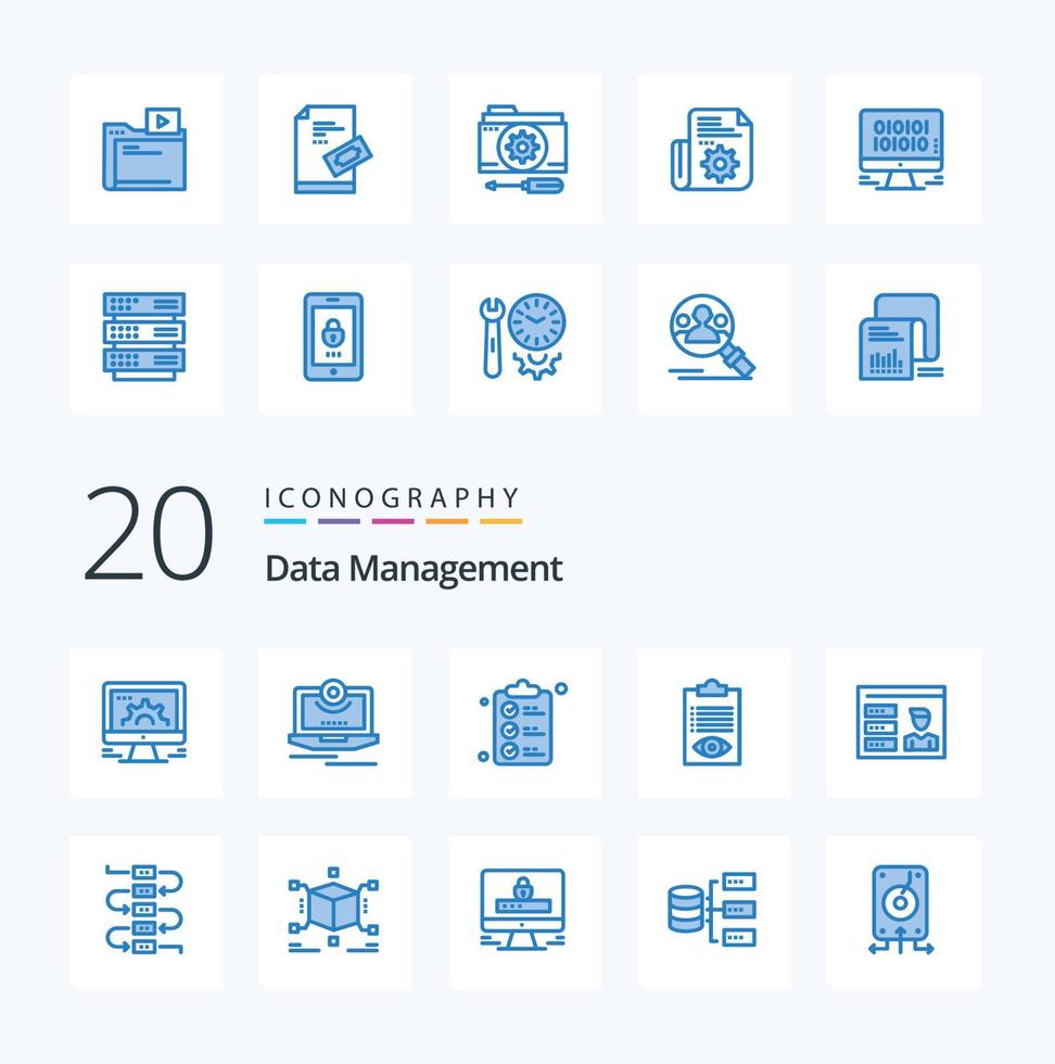 20 Data Management Blue Color icon Pack like line delivery monitor check shopping vector