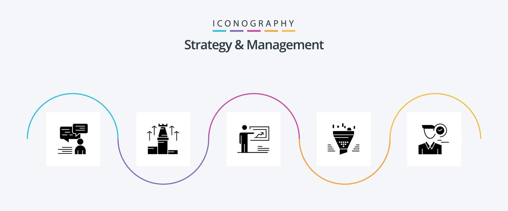 Strategy And Management Glyph 5 Icon Pack Including sort. filter. chess. man. strategy vector