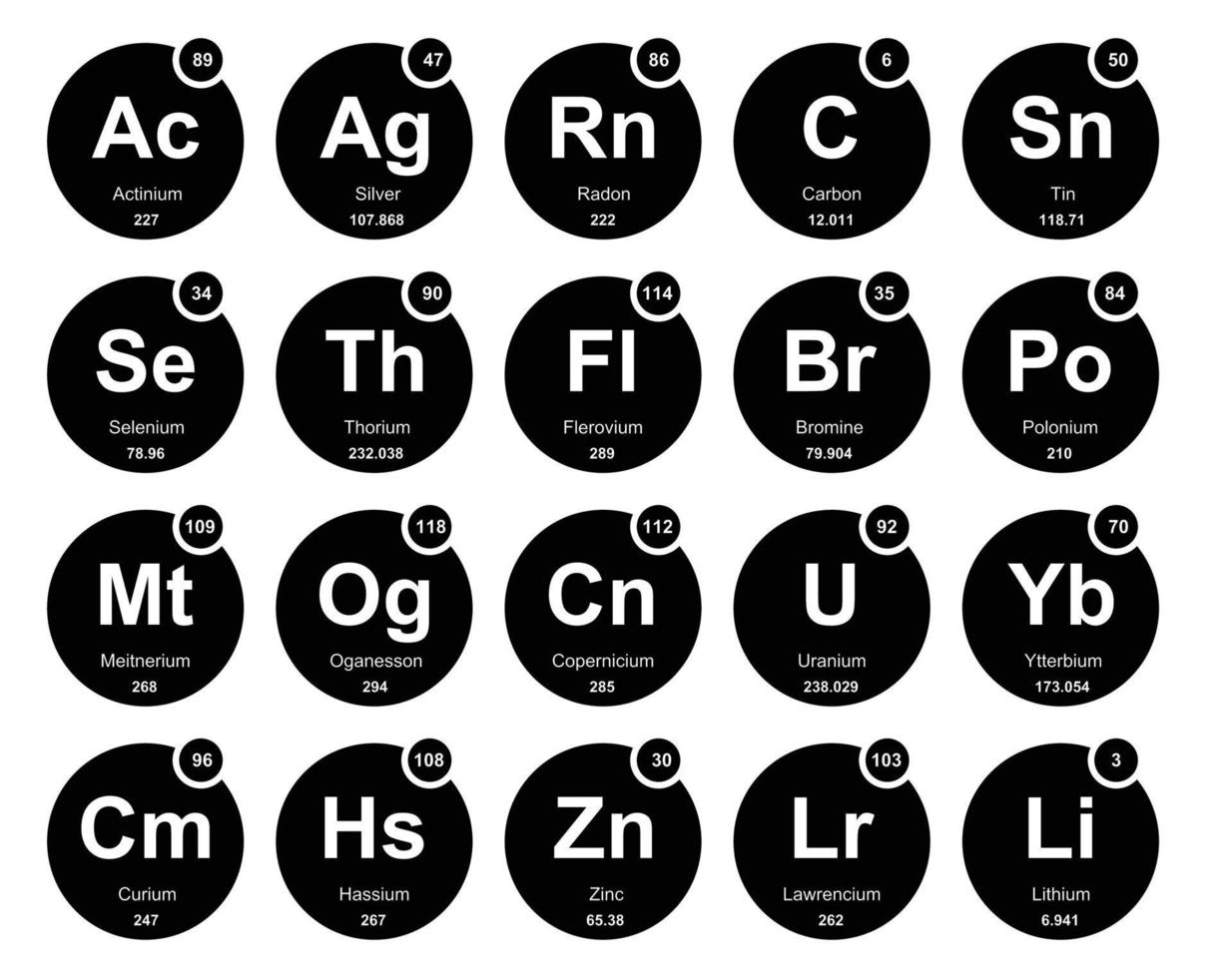 20 Preiodic table of the elements Icon Pack Design vector