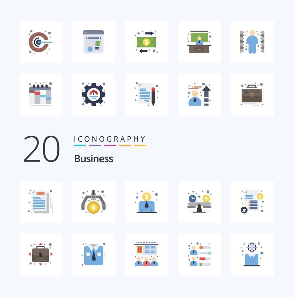 20 Business Flat Color icon Pack like opportunity payment employee cost money creative vector