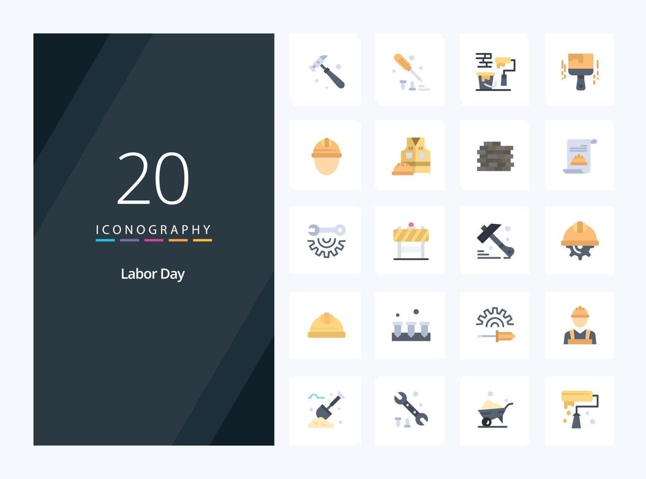 20 Labor Day Flat Color icon for presentation vector