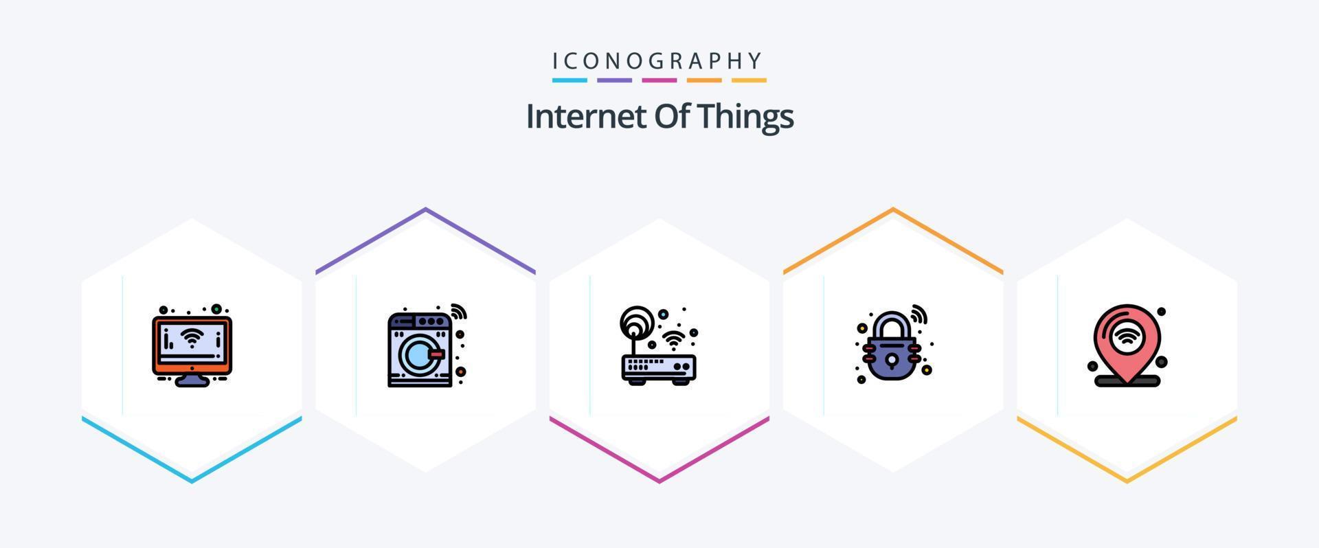 Internet Of Things 25 FilledLine icon pack including internet. secure. device. smart. house vector