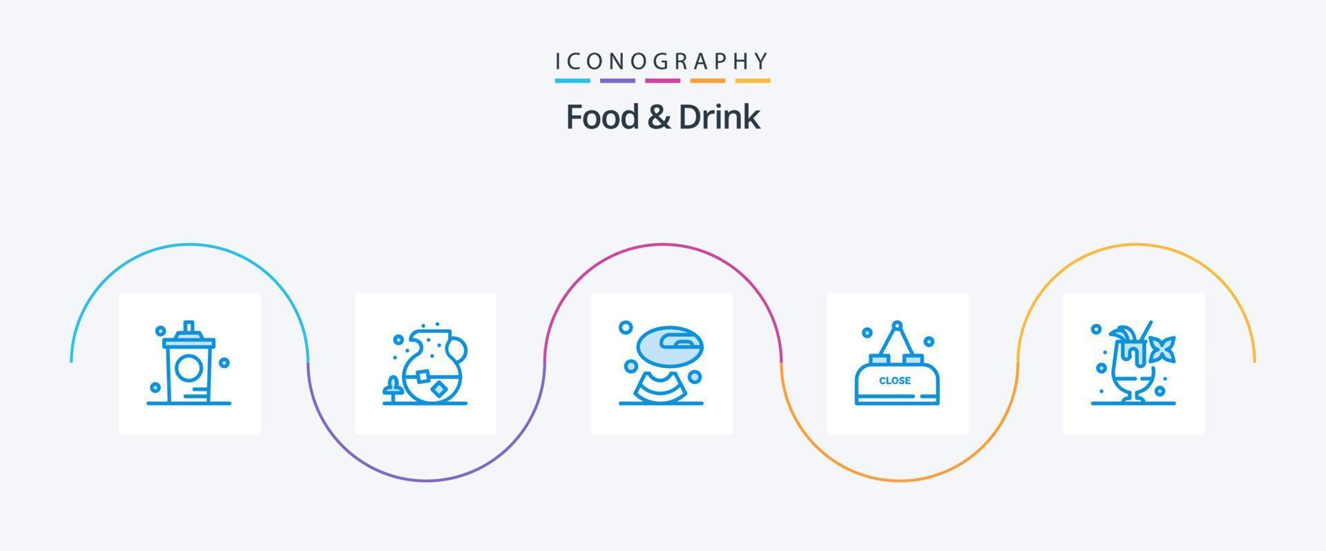 Food And Drink Blue 5 Icon Pack Including close. food. drink. drink. drink vector