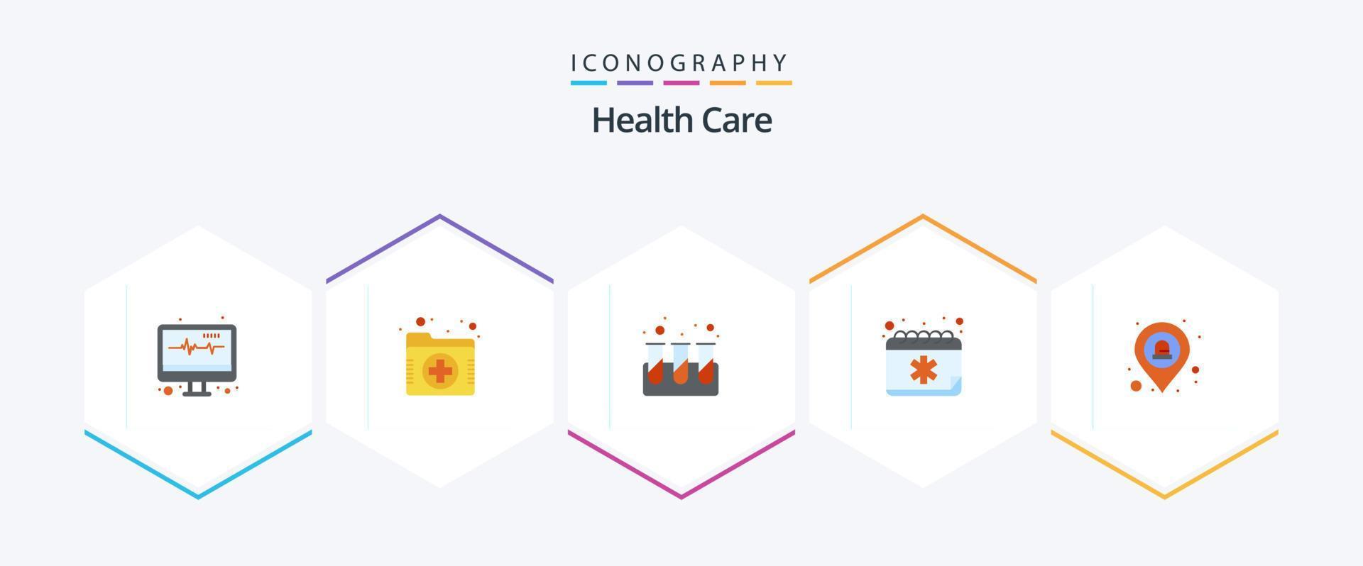 Health Care 25 Flat icon pack including emergency. calendar. chemical. book. agenda vector