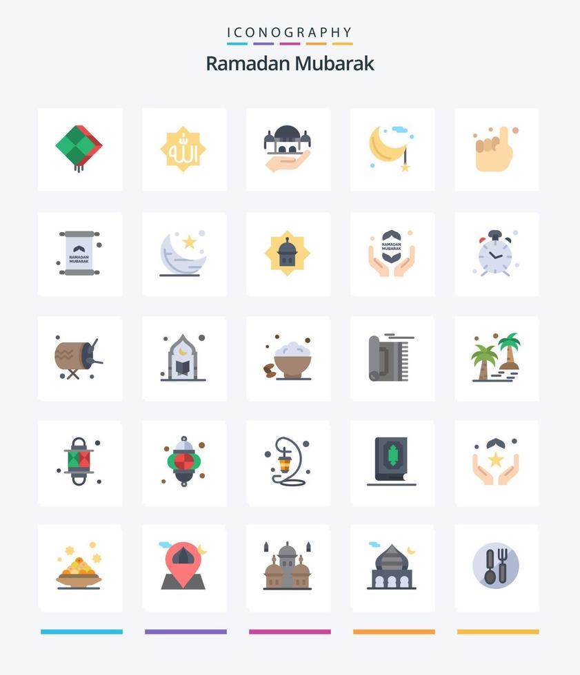 creativo paquete de iconos planos ramadan 25 como la noche. media luna dios. luna. caridad vector