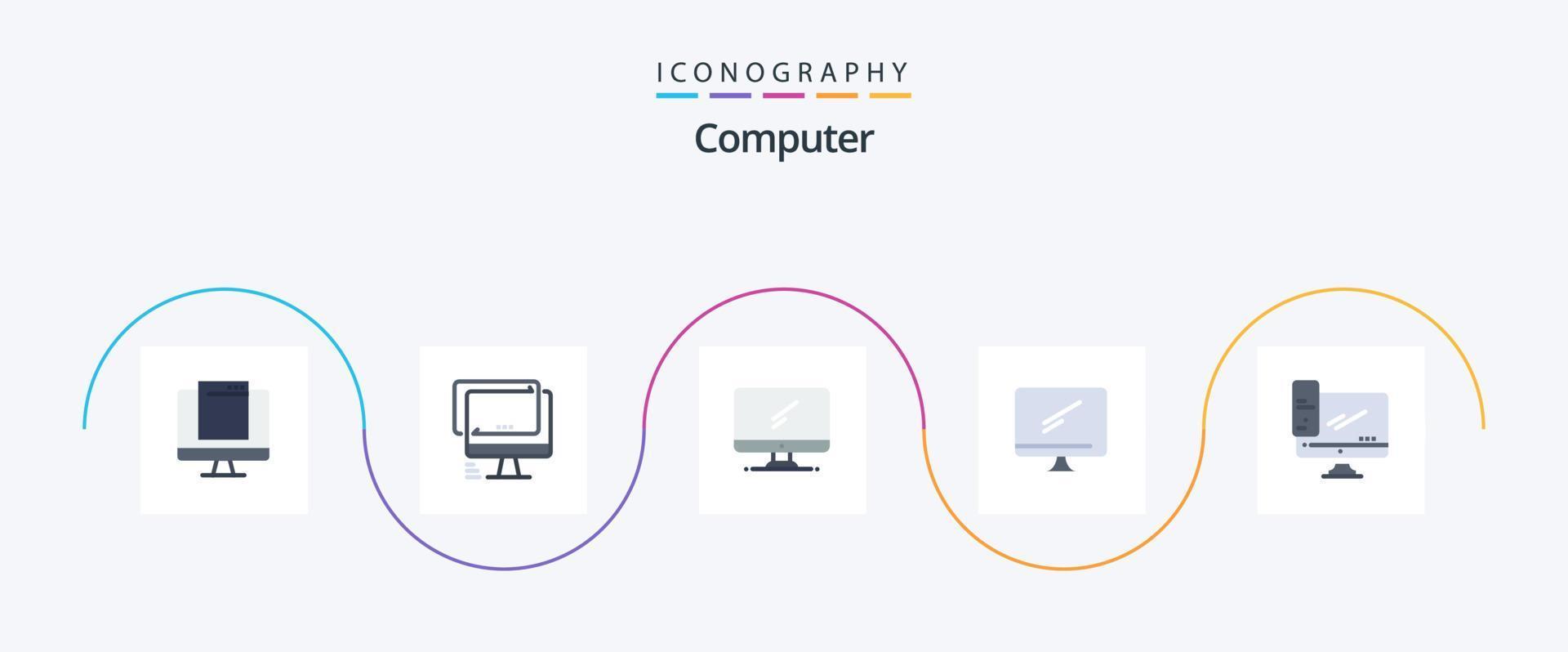 Paquete de 5 iconos planos de computadora que incluye. imac. servidor. dispositivo vector