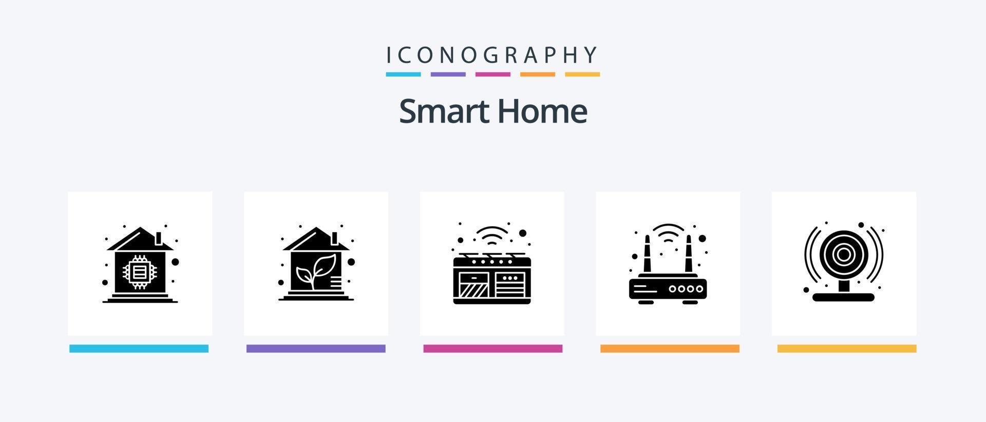 Smart Home Glyph 5 Icon Pack Including cam. router. house. modem. smart oven. Creative Icons Design vector