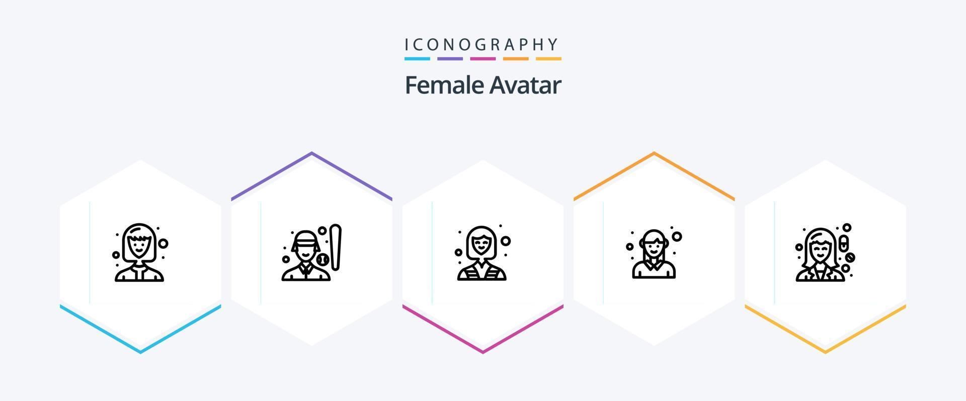 Female Avatar 25 Line icon pack including chemist. woman. female. female. avatar vector