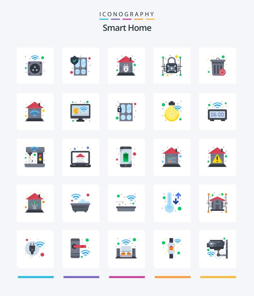 Creative Smart Home 25 Flat icon pack  Such As network protection. data. security. cyber security. plug vector