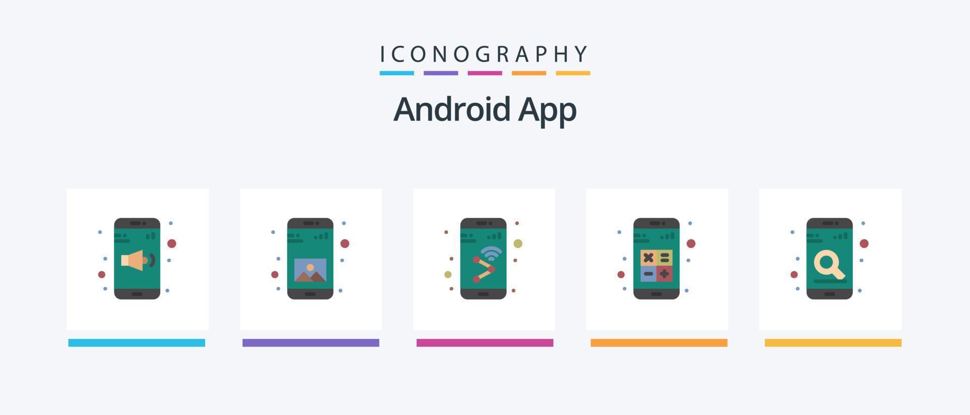 Android App Flat 5 Icon Pack Including interaction. apps. app. app. wifi. Creative Icons Design vector