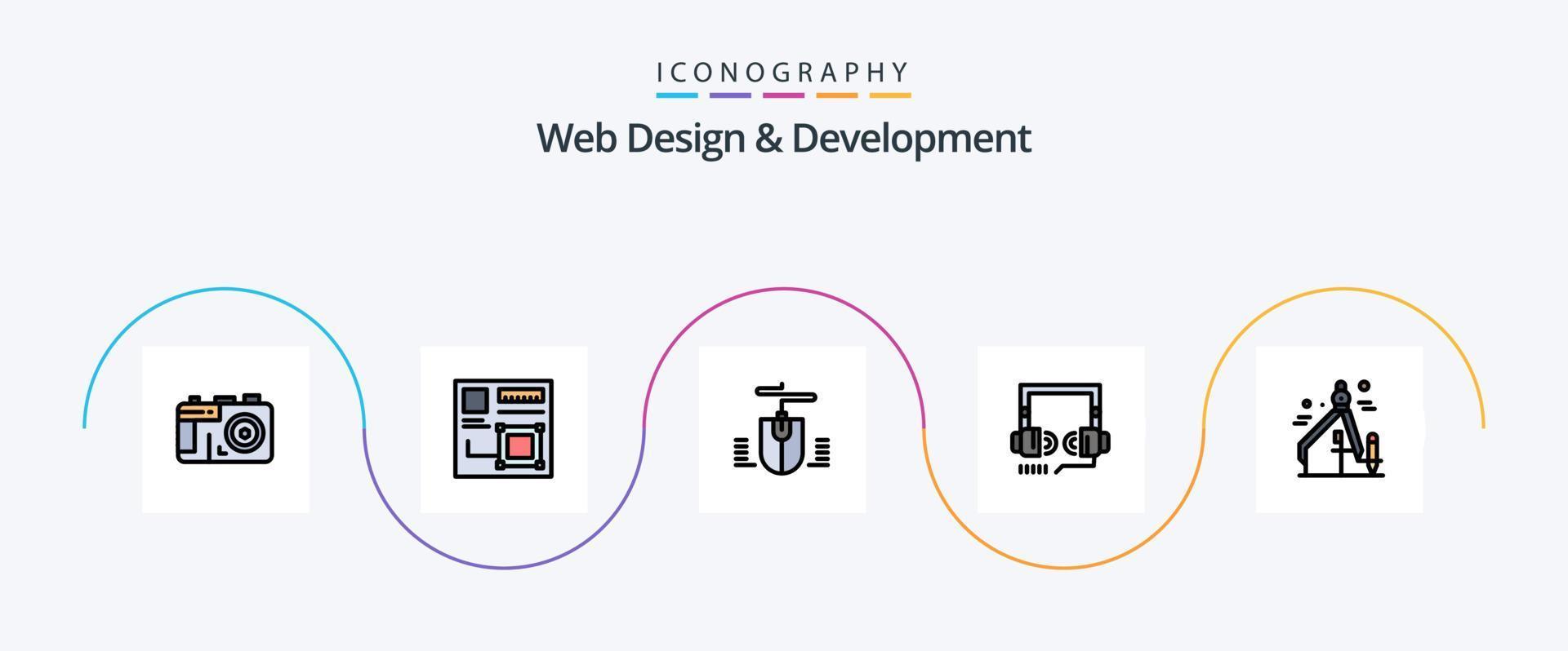 Web Design And Development Line Filled Flat 5 Icon Pack Including graphic. design. mouse. web. optimization vector