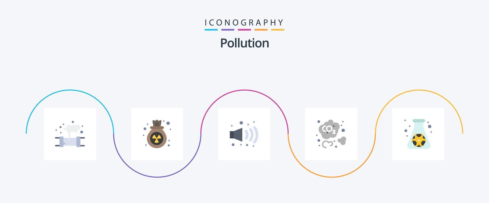 Pollution Flat 5 Icon Pack Including waste. hazard. gas. flask. carbon dioxide vector