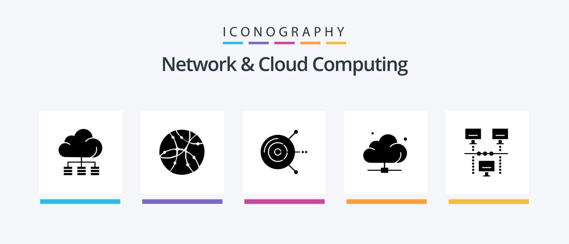 Network And Cloud Computing Glyph 5 Icon Pack Including connection. server. computer. network. cloud. Creative Icons Design vector