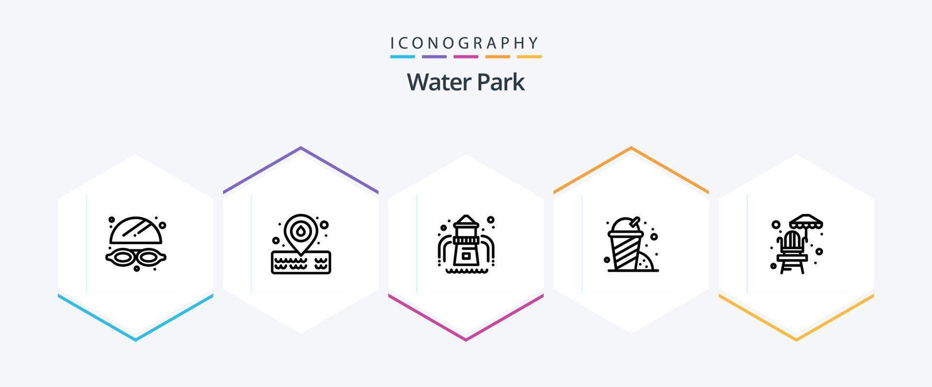 Water Park 25 Line icon pack including . . garden. park. life guard chair vector