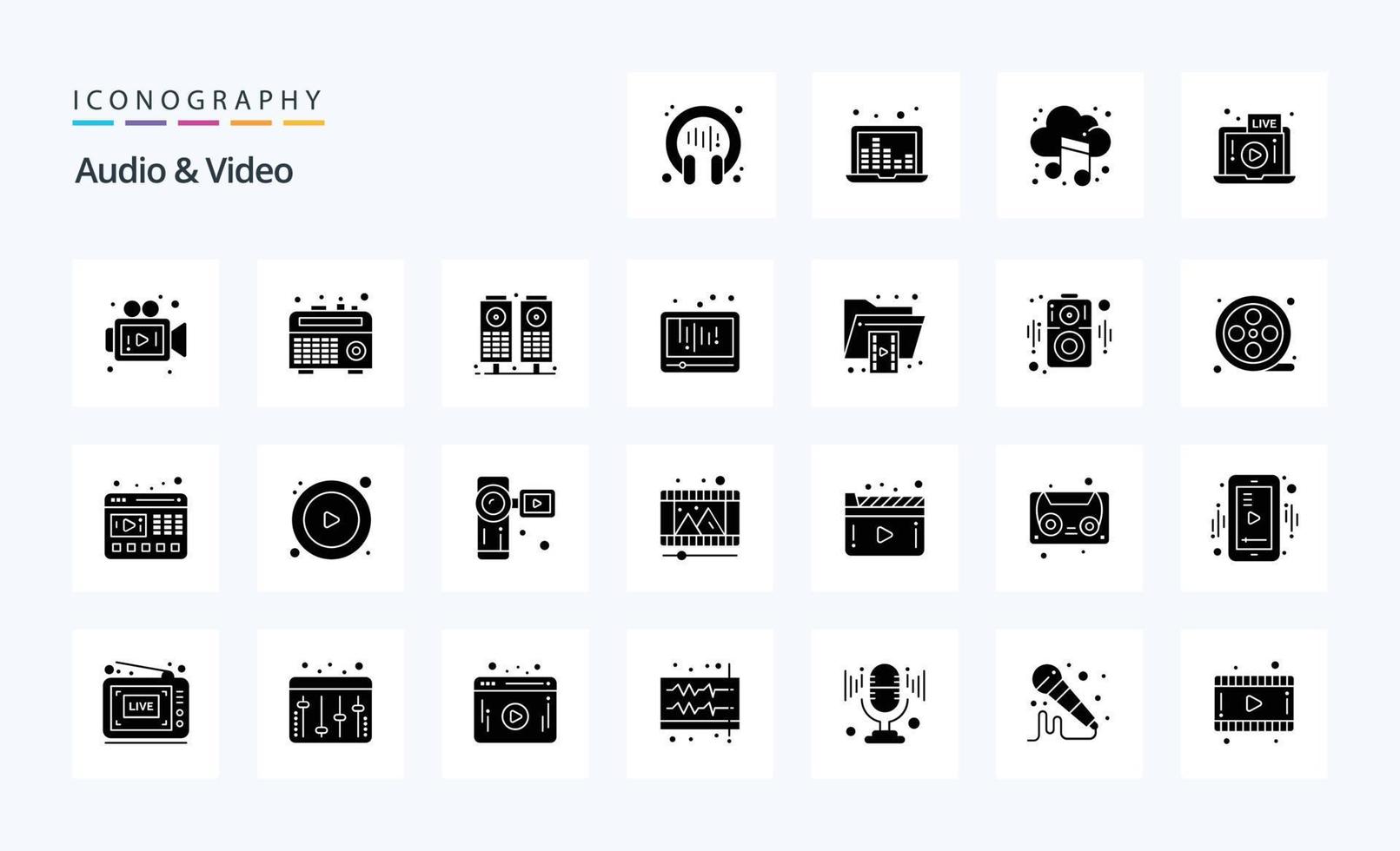 25 Audio And Video Solid Glyph icon pack vector