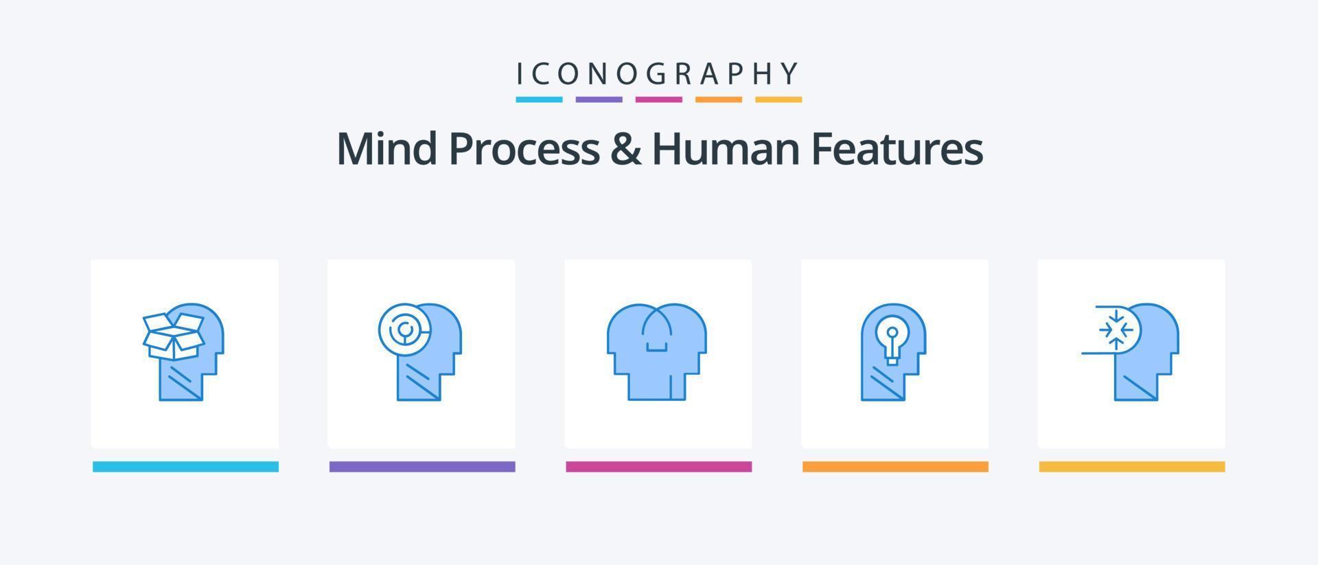 Mind Process And Human Features Blue 5 Icon Pack Including think. idea. target. head. head. Creative Icons Design vector