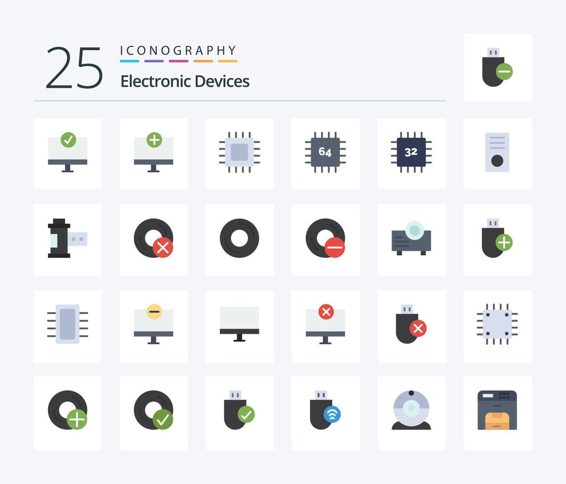 dispositivos Paquete de iconos de 25 colores planos que incluye dispositivos. ordenadores. artilugio. hardware. dispositivos vector