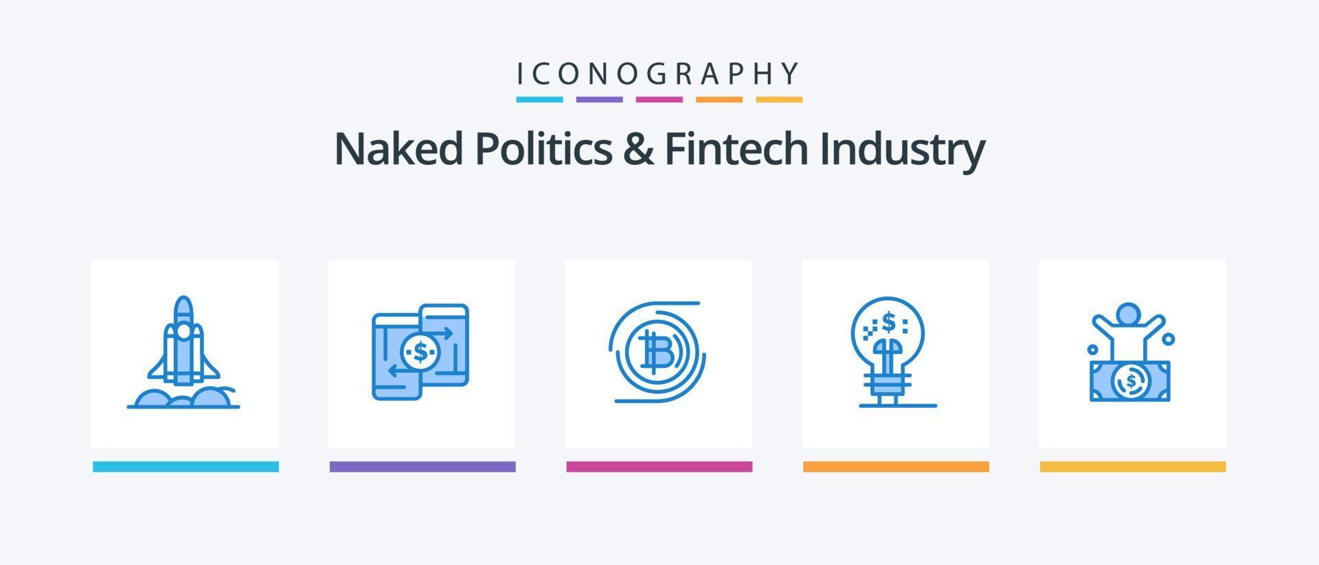 Naked Politics And Fintech Industry Blue 5 Icon Pack Including idea. finance. phone. fintech innovation. cryptocurrency. Creative Icons Design vector