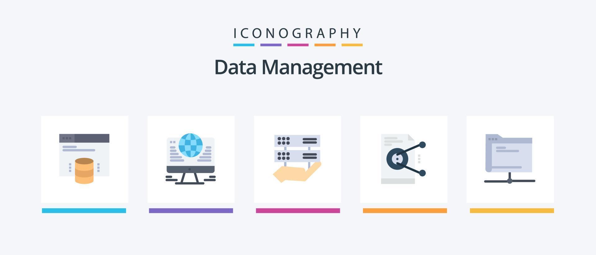 Data Management Flat 5 Icon Pack Including data. work. data. sharing. file. Creative Icons Design vector