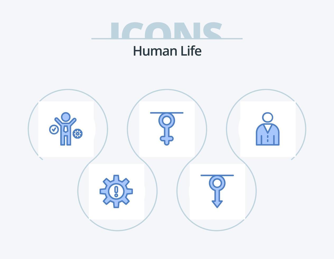 paquete de iconos azul humano 5 diseño de iconos. avatar. reina. hombre. género. proceso vector