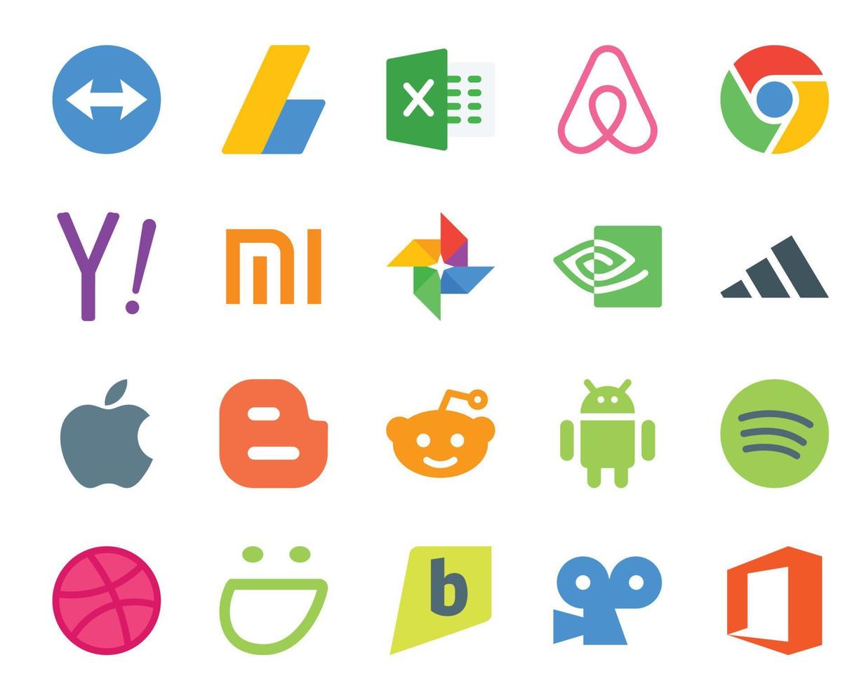 Paquete de 20 íconos de redes sociales que incluye dribbble android xiaomi reddit apple vector