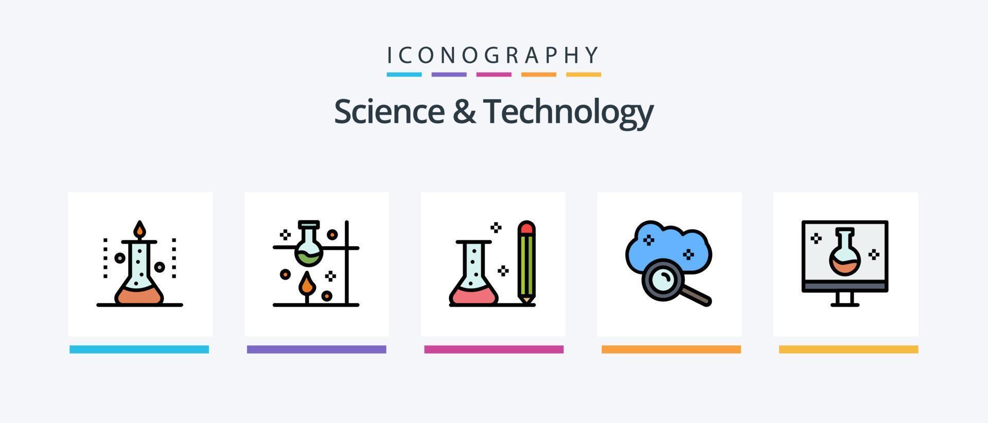 Science And Technology Line Filled 5 Icon Pack Including chemical laboratory. chemical analysis. intelligence. science lab. science. Creative Icons Design vector