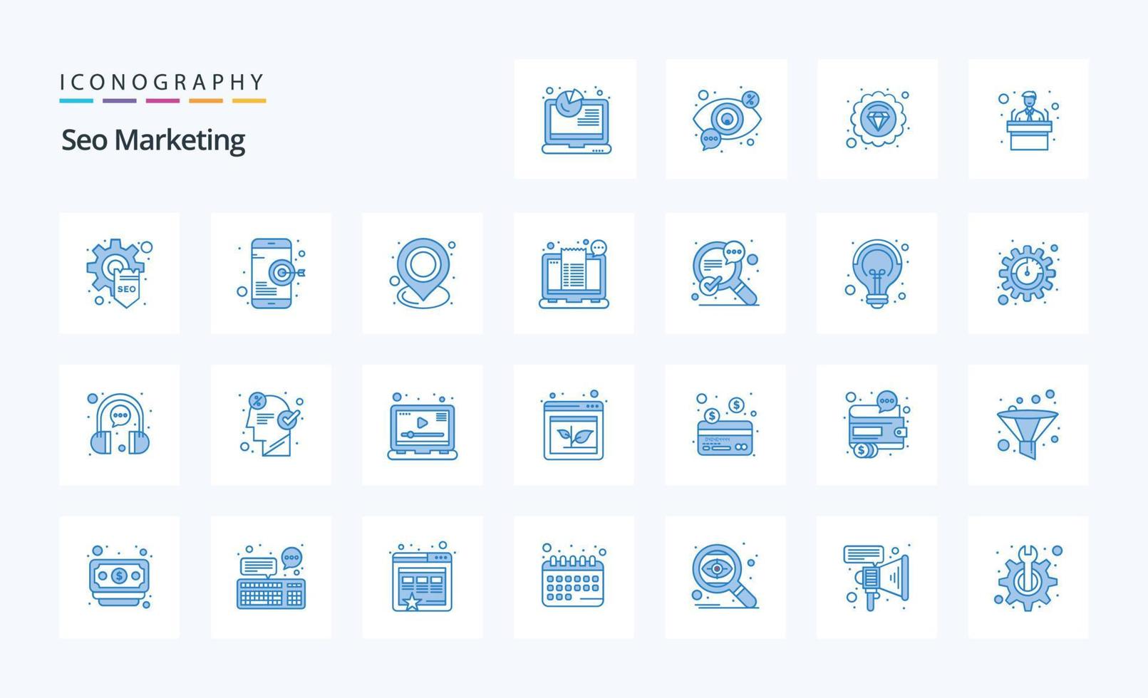 paquete de iconos azules de marketing de 25 seo vector