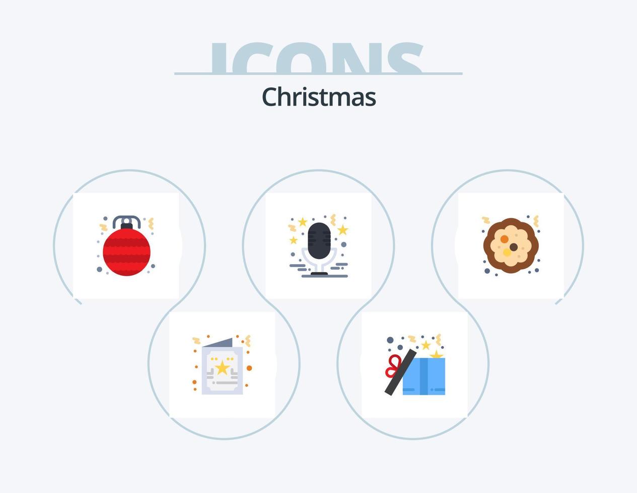 paquete de iconos planos de navidad 5 diseño de iconos. música. micrófono estrella. estrella. ornamento vector