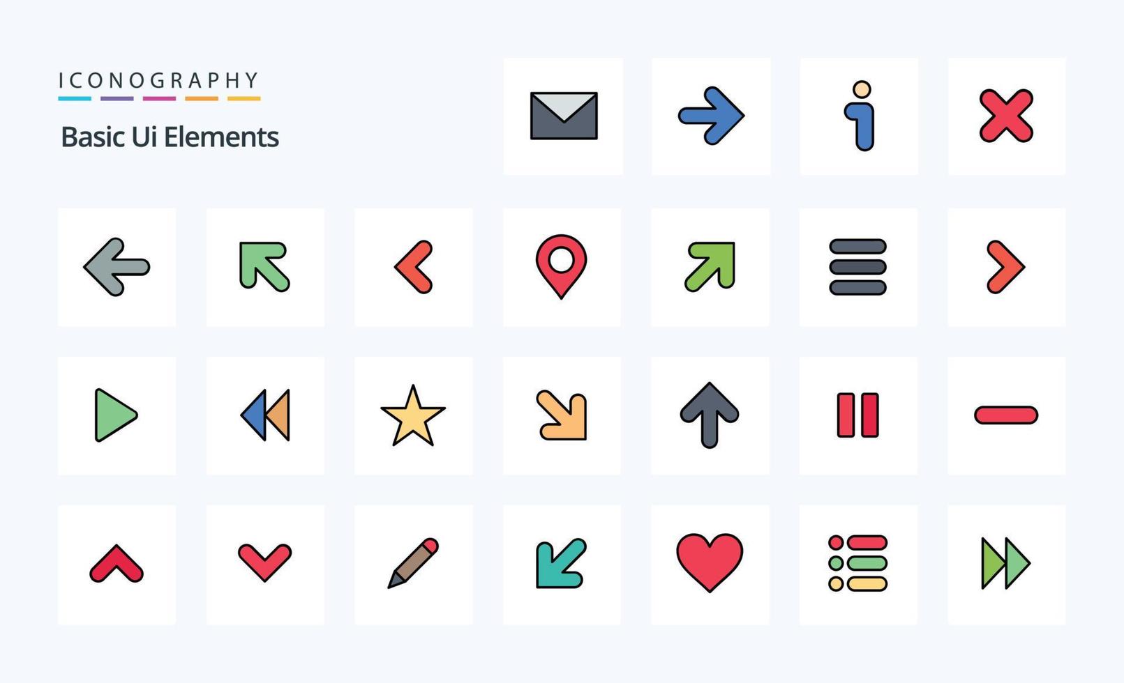 paquete de iconos de estilo relleno de línea de 25 elementos básicos de ui vector