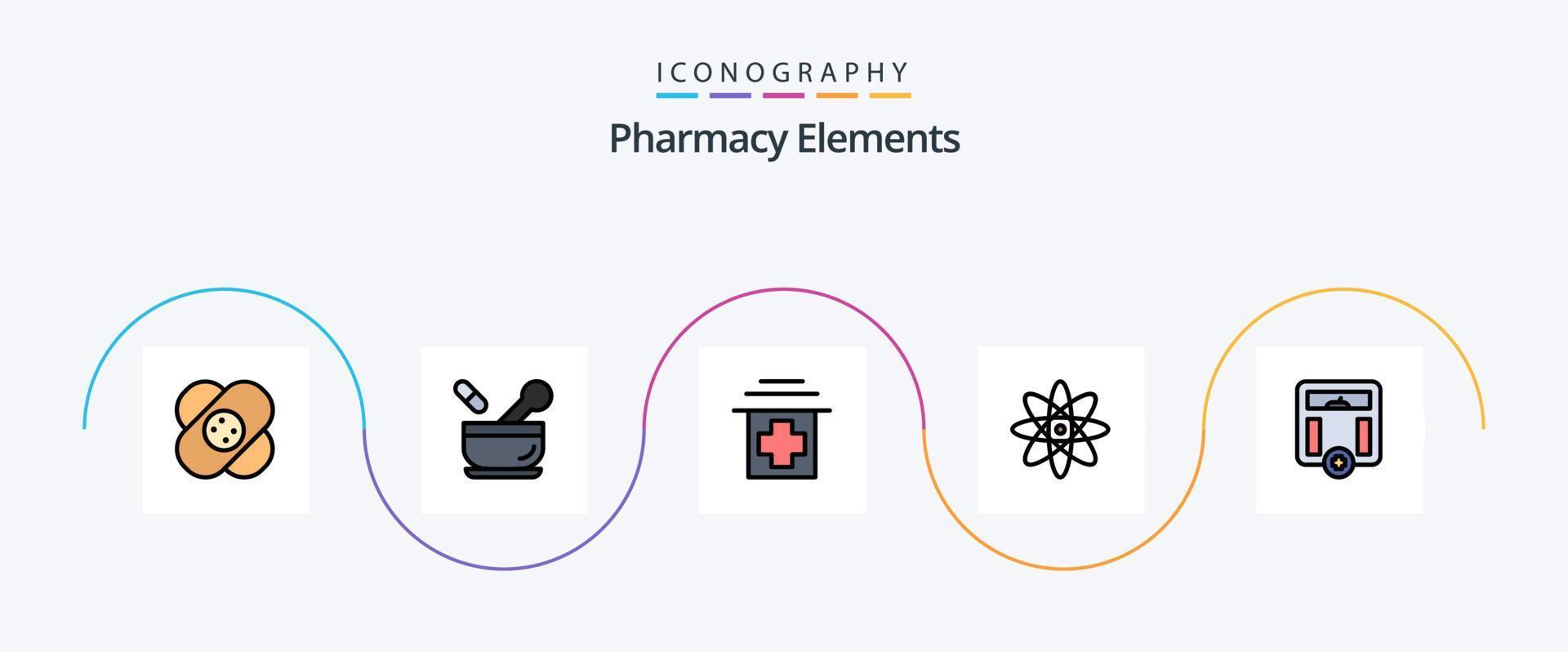 línea de elementos de farmacia llena de paquete de iconos planos 5 que incluye peso. salud. cuidado de la salud. cuerpo. física vector