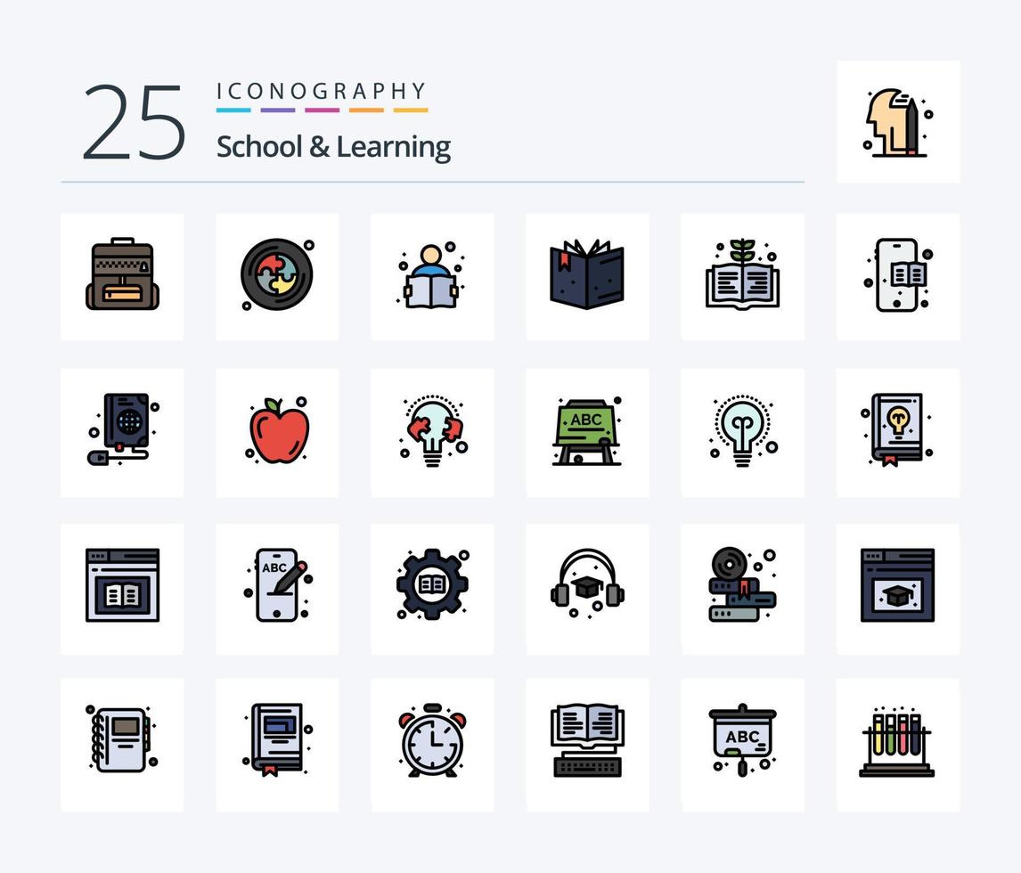 School And Learning 25 Line Filled icon pack including web. mouse. reading. education book. knowledge vector