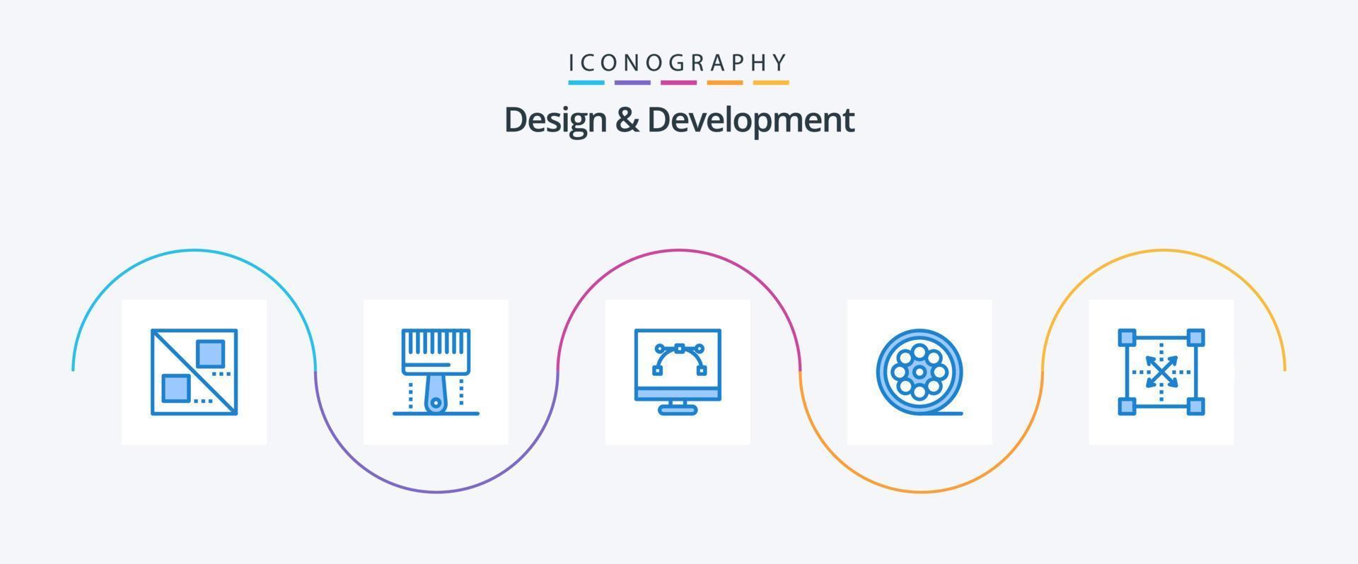 Design and Development Blue 5 Icon Pack Including coding. movie. bezier tool. line. pen tool vector