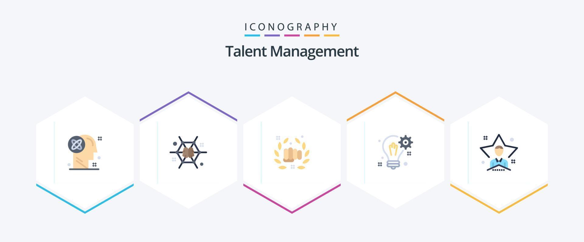 Talent Management 25 Flat icon pack including solution. bulb. brainstorming. fist. punch vector